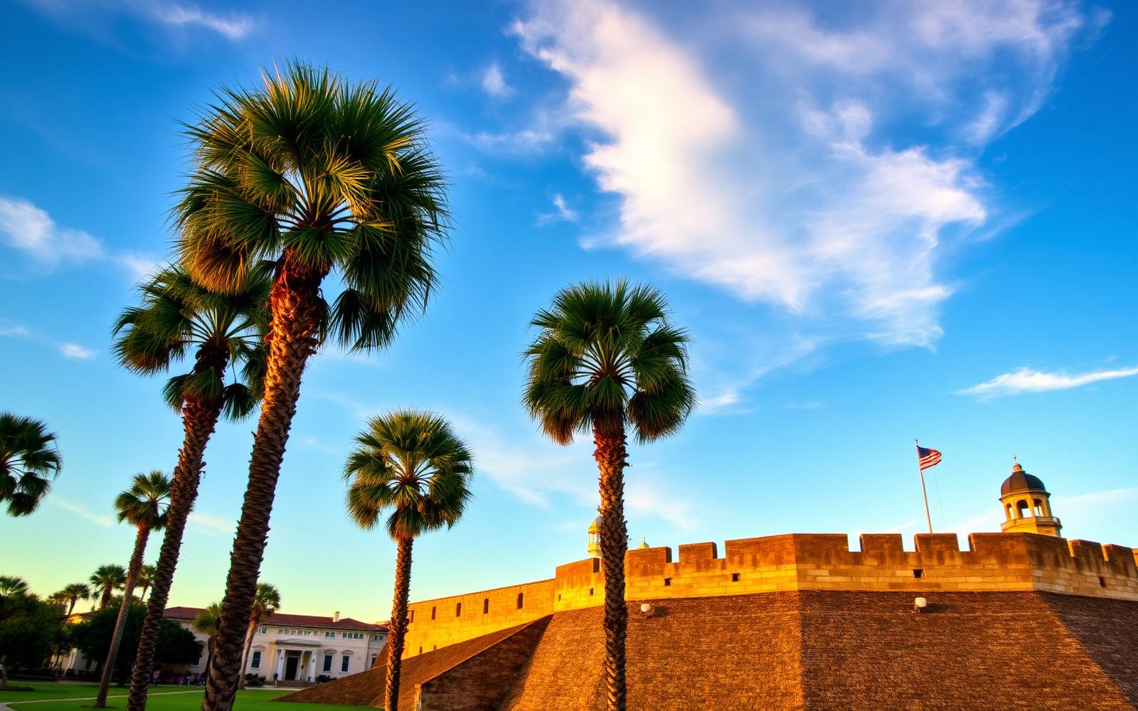 Castillo de San Marcos with palm trees in St. Augustine